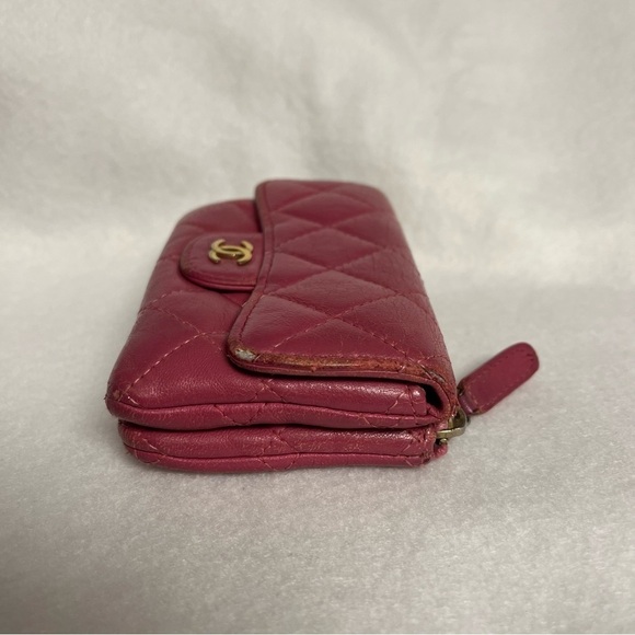 CHANEL Pink Flap Lambskin Leather Snap Card Holder Double Pocket Zip GHW - Picture 7 of 16